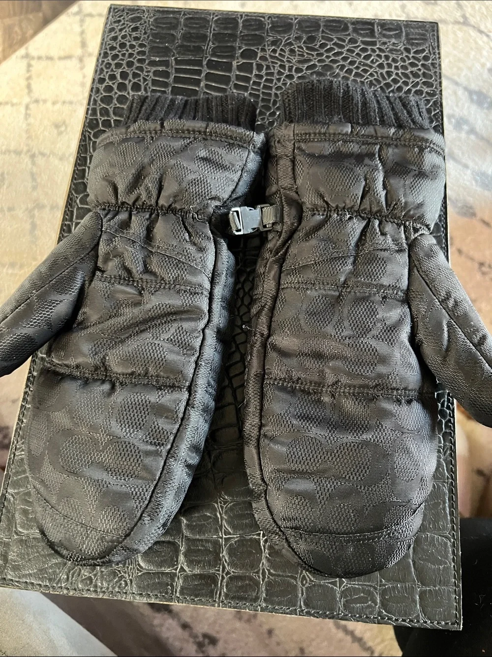 Coach Signature Print Heavy Winter Mittens